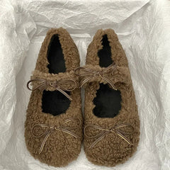 Elegant Ballet Loafer Flat Shoes Flats Loafers Fur Round Toe Brand Design Teddy Outdoor Shoes