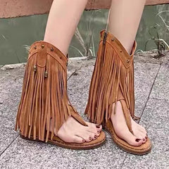 Fringe Ankle Cool Boots Sandals Flats Clip Toe Shoes Brand Casual Woman Zapatillas