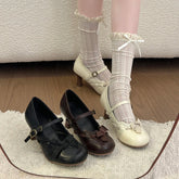 Thick Heel Mary Jane Shoes Butterfly-knot Buckle Strap Shoes Dress Pumps