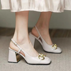 Mary Jane Shoes 41-43 French Vintage Square Headed Thick Heels High Heels Single Shoes Baotou Letter Sandals
