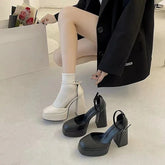 Mary Jane Shoes Thick Heels High Heels Waterproof Platform Hollow Brand