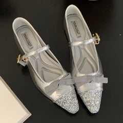 Bling Butterfly-knot Mary Jane Shoes Elegant Flat Shoes Shallow Comfort Increased Internal Brand