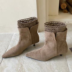Pointed-Toe Faux Suede Ankle Boots Elegant Stiletto Heels