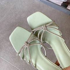 Party High Heels Pumps Slides Shoes Slip Rhinestones Thin Heels Shoes