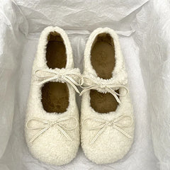Elegant Ballet Loafer Flat Shoes Flats Loafers Fur Round Toe Brand Design Teddy Outdoor Shoes