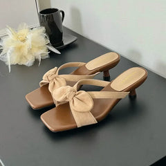 Low Heel Slides Slippers Shoes Butterfly-Knot Heeled Sandals