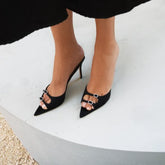 Shallow Peep Toe Mules Belt Buckle Stiletto Heels Slip On Classic Simple Sandals Casual Dress Outside Shoes