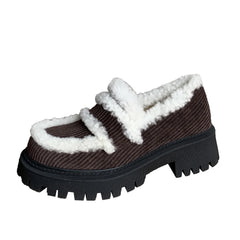 Thick Heels Round Toe Warm Shoes Woman Loafers Casual Office Lady Working Arrival