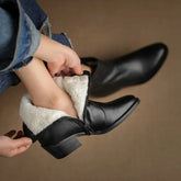 Shoes Warm Wool Boots Pointed Toe Chunky Boots Genuine Leather Boots Fur Boots