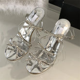Crystal Butterfly-knot Pointed Toe Buckle Strap High Heels Party Prom Sandals Mule Shoes