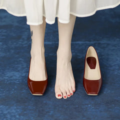 Solid Japanned Leather Pumps Woman Block High Heels Shoes OL Dress Work Escarpins Femmes Tacones Mujer