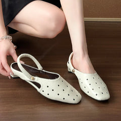 Hollow Sandals Heels Slippers Beach Mules Shoes Trend Chunky Leather Shoes Casual Flip Flops Mujer Slides
