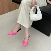 Orange Ladie Pumps Pink High Heels Pointed Toe Slingback Shoes Belt Buckle Low Heel Office Shoes Blue