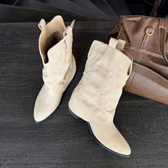 Pointed Toe Ankle Boots High Heels Shoes Brand Chelsea Boots Chunky Leather Shoes Mujer Botas