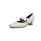 Genuine leather pointed toe low heel pumps