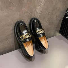 Shoes Relly Leather Loafers Retro Bite Thick-soled Non-slip Round Toe Shoes