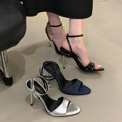 Ankle Buckle Super High Heels Sandals Shoes Round Toe Footwear Elegant Heeled Sandals