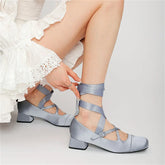 Ballet Elegant Blue Black Pink Heels Round Toe Lolita Mary Janes PumpsFree Shipping Shoes On Offer Sandals 2024