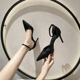 Satin Pointed Toe High-heeled Shoes All-match Stiletto Microfiber Exquisite One-line Sandals