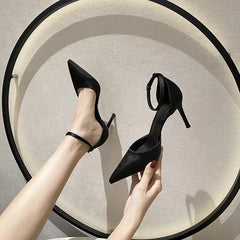Satin Pointed Toe High-heeled Shoes All-match Stiletto Microfiber Exquisite One-line Sandals