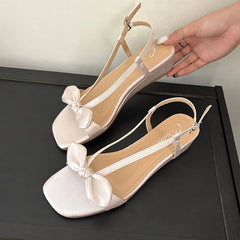 Elegant Low Heel Sandals Wedges Shoes Buckle Footwear Butterfly-Knot Heeled Sandals