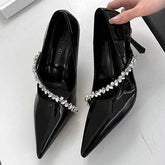High Quality Rhinestone Decoration Pointed Toe Patent Leather Thin High Heels Elegant Party Dress Mules Shoes