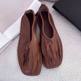 Pleated Retro Casual Flat Shoes Loafers Soft Sole Comfort Office Shoes Light Soft Leather Brand Ballet Flats
