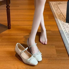 Shoes Woman Mixed Colors Bow-Knot Casual Square Toe Buckle Moccasin