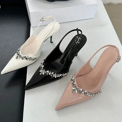 Crystal Pointed Toe High Heels Elegant Party Brand Slingbacks Sandals