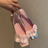 Flower Mules Sandals Square Toe Slip On Singbacks Shoes Elegant Dress Flats Sandalias