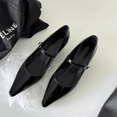 Pointed Toe Shoes Buckle Strap Solid Color Retro Brand 5CM High Heel Shallow Concise