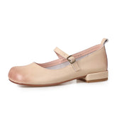 Vintage Round Toe Low Heels Genuine Leather Casual Office Working Shoes Woman Retro Style