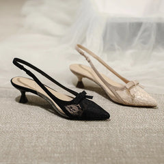 Sandals Clear Heels Pvc Shoes Lace Denim Med Breathable Suit Beige Plastic Pointed Medium Low Ne