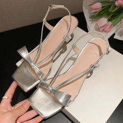 Patent Leather Narrow Band Thin High Heel Cross Strap Sweet Bowtie Sandals Elegant Pumps Shoes
