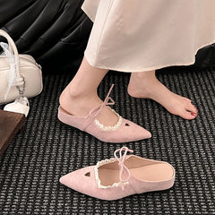 Pointed Toe Mules Slippers Casual Dress Street Style Slip On Shoes
