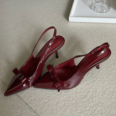 Butterfly-knot Slingbacks Elegant Pointed Toe Thin Heels Banquet Prom Shoes Big Size 43