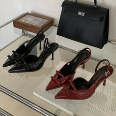 Butterfly-knot Buckle Strap Pointed Toe Thin High Heels Party Wedding Shoes