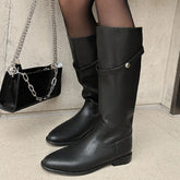 genuine leather slip-on flats knee high knight boots casual long shoes