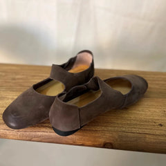 Flat Shoes Genuine Leather Retro Round Toe Flat Ballet Shoes Mary Jane Single Shoe Flats