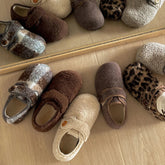 Vintage Warm Cotton Flats Loafer Comfort Round Toe Soft Sole Shoes Outdoor Leopard Print Short Plush Shoes