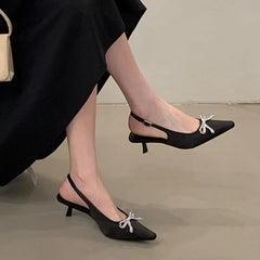Shallow Medium Heels Sandals Shoes Pointed Toe Footwear Butterfly-Knot Heels Pumps Sandals Shoes
