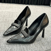 Pointed Toe Patent Leather High Heels Sewing Thin Heel Shoes Elegant Comfort Commuting Office Shoes