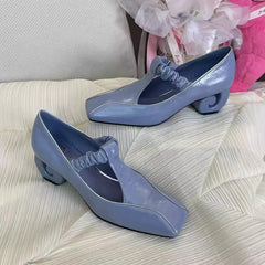 Sandals Square Toe High Heels Shoes Woman Brand Dress Leather Shoes Chunky Pumps Mujer De Sandalias