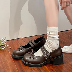 Dresses Mary Jane Shoes Elegant Causal Uniform Performance Shoes Lolita Bowknot Woman Low-heeled Shoes