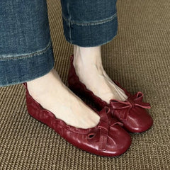 Mary Janes Shoes Ballet Versatile Bow Single Shoes Elegant Daily Dress Flat Shoes Zapatos De Mujer