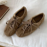 Retro Lace Up Flat Shoes Coyz Square Toe Ballet Sneakers Lightweight Non-Slip Outdoor Walking