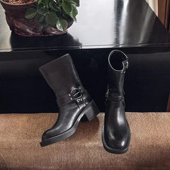 Ankle Boots Thick High Heels Knight Boots Leather Western Boots Shoes Cowboy Boots botas de mujer
