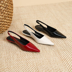Delicate Red Shiny Leather Sandals Woman Slingback Low Heels Shoes Party Brides Tacones Mujer Pointed Toe Flats Sandalias