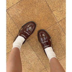 Niche British Style Embroidered Letter Small Leather Shoes Metal Buckle Loafers Shoes