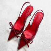 and pointed patent leather rhinestone bow shoes thin high-heeled banquet dress small size sandals